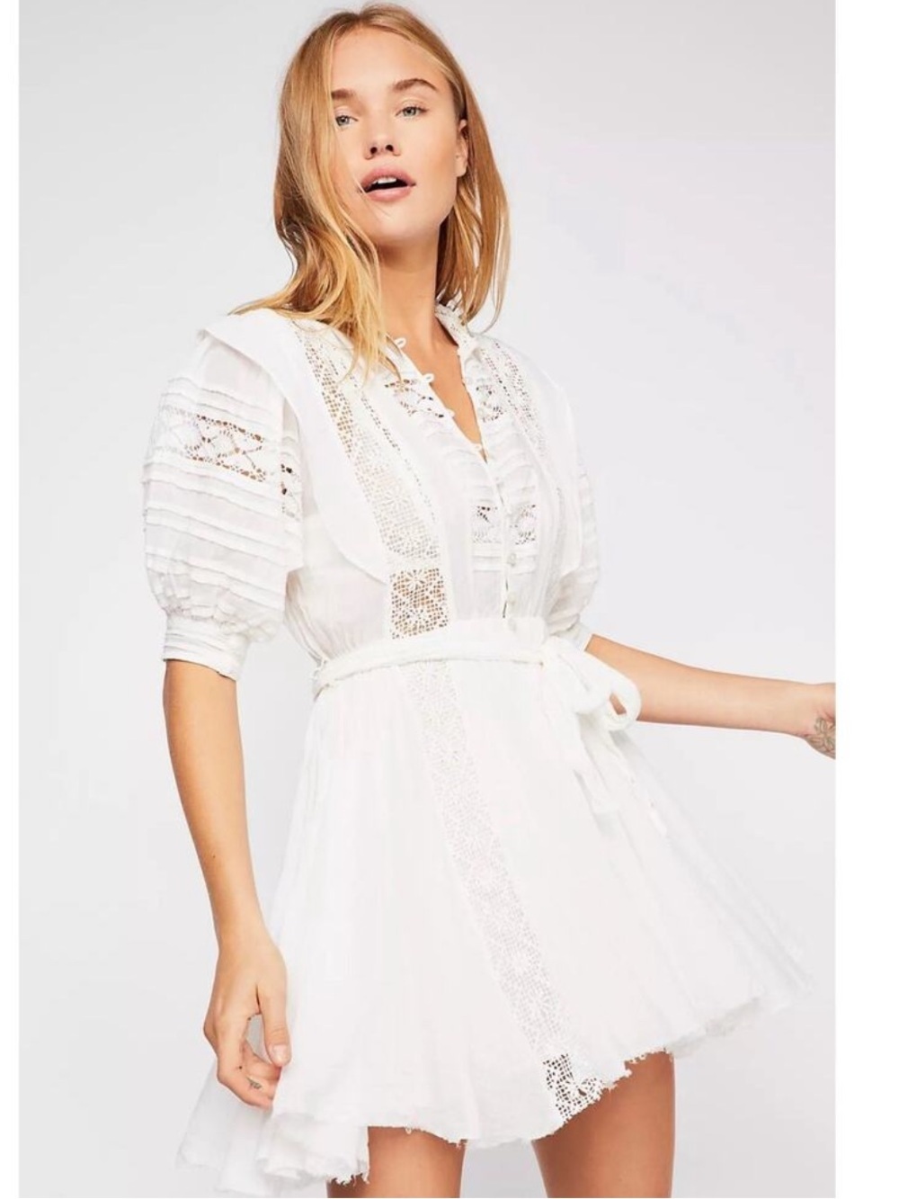 Free people embroidered sheer lace boho mini dress